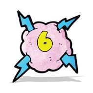 cartoon lighting storm cloud symbol with number six