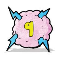 cartoon lighting storm cloud symbol with number nine