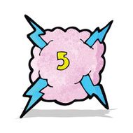 cartoon lighting storm cloud symbol with number five