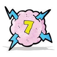 cartoon lighting storm cloud symbol with number seven