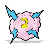 cartoon lighting storm cloud symbol with number two