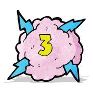 cartoon lighting storm cloud symbol with number three