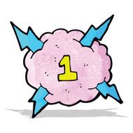 cartoon lighting storm cloud symbol with number one 1