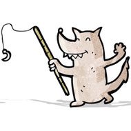 cartoon wolf with fishing rod