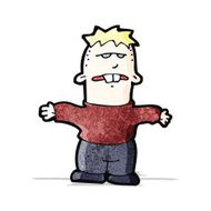 cartoon ugly boy shrugging shoulders