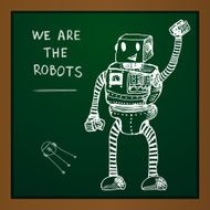 Vector chalk draw robot on blackboard Eps10