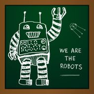 Vector chalk draw robot on blackboard Eps10 N2