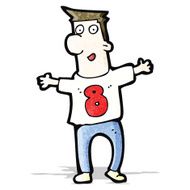 cartoon man in shirt with number eight N2
