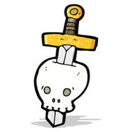 dagger in skull cartoon tattoo