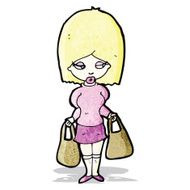 cartoon blond woman with shopping bags