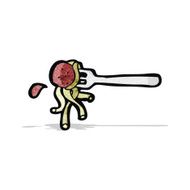 spaghetti and meatball on fork