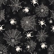 Vector seamless pattern with white spiders on an black background