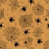 Vector seamless pattern with spiders on an orange background