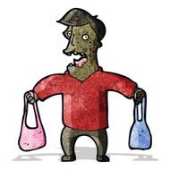 cartoon man carrying handbags