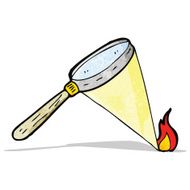 cartoon magnifying glass starting fire N2