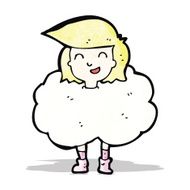 cartoon girl with head in clouds