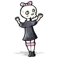 cartoon woman with skull mask