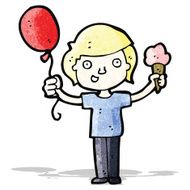 cartoon boy with balloon and ice cream