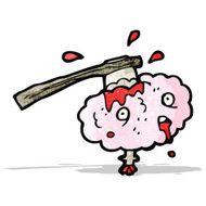 gross cartoon brain with axe in