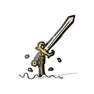 cartoon sword rising from water