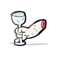 cartoon hand raising glass of wine