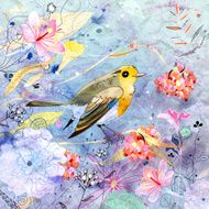 floral background with a bird