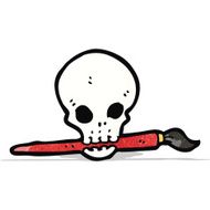 cartoon skull holding paintbrush in mouth N2