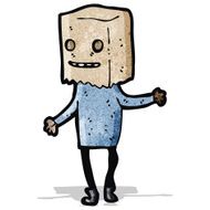 cartoon man with paper bag on head