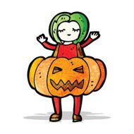 cartoon woman wearing pumpkin outfit