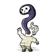 cartoon man exorcising demon