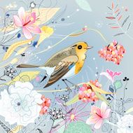 floral background with a bird N2