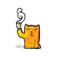 cartoon little cat with tea cup