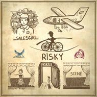 ink drawing of risky salesgirl scene actress escape travel