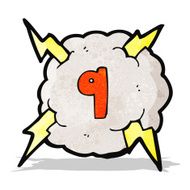 cartoon thunder cloud with number nine