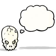 cartoon spooky skull with thought bubble N167