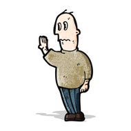 cartoon man looking at hand