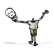 cartoon skeleton holding skull