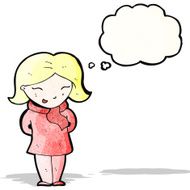 cartoon blond woman with thought bubble