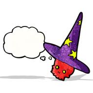 cartoon wizard skull with thought bubble