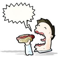 cartoon greedy man eating hotdog