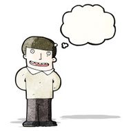 cartoon friendly man with thought bubble N22
