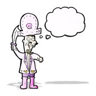 cartoon pink pirate with thought bubble