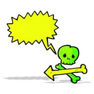 cartoon pointing skull and bones symbol