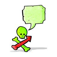 cartoon skull and crossbones with direction arrows