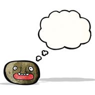 cartoon shocked face symbol with thought bubble