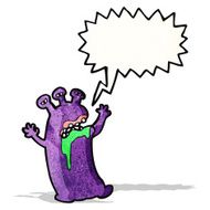 cartoon gross alien with speech bubble