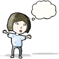 cartoon girl woman with thought bubble