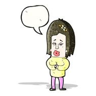 cartoon nervous woman with speech bubble N37