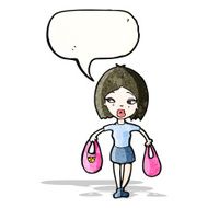 cartoon woman carrying bags
