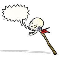 cartoon skull on spear